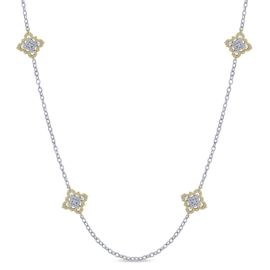 Gabriel - 32 inch 18K Yellow and White Gold Filligree and Diamond Station Necklace