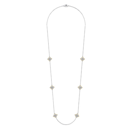32 inch 18K Yellow and White Gold Filligree and Diamond Station Necklace 32 inch 18K Yellow and White Gold Filligree and Diamond Station Necklace