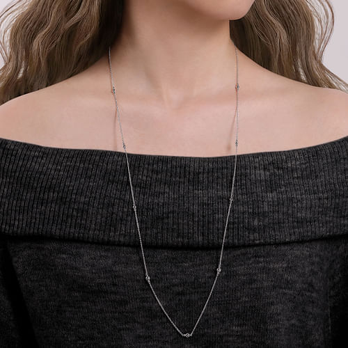32 inch 925 Sterling Silver Beaded Necklace