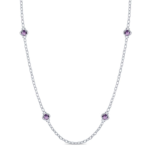 32 inch 925 Sterling Silver Cushion Cut Amethyst Clover Station Necklace