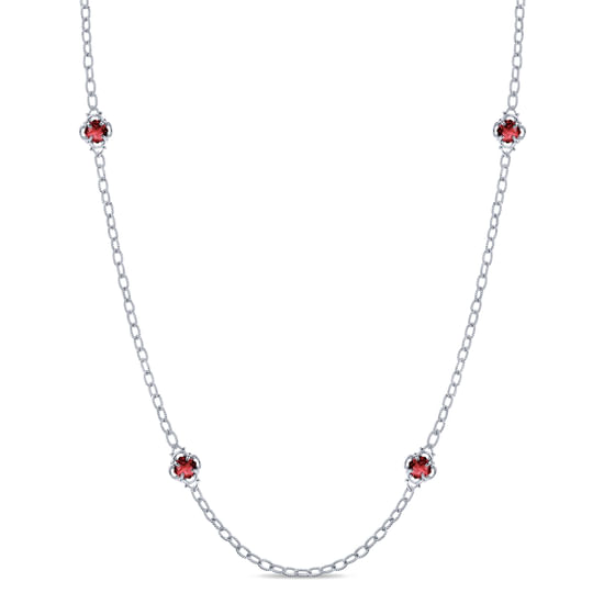 Gabriel - 32 inch 925 Sterling Silver Cushion Cut Garnet Clover Station Necklace