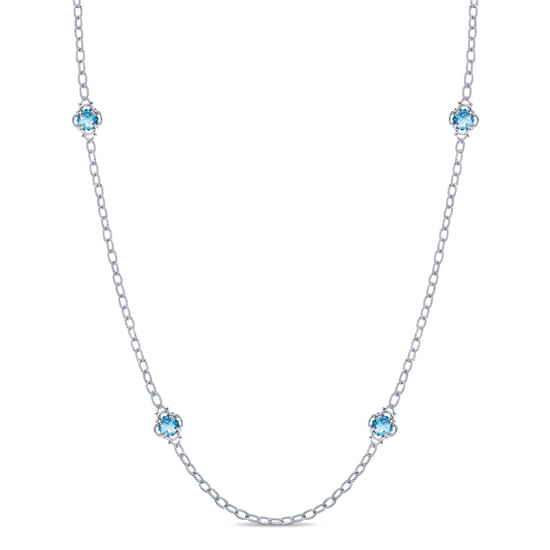 Gabriel - 32 inch 925 Sterling Silver Cushion Cut Swiss Blue Topaz Clover Station Necklace