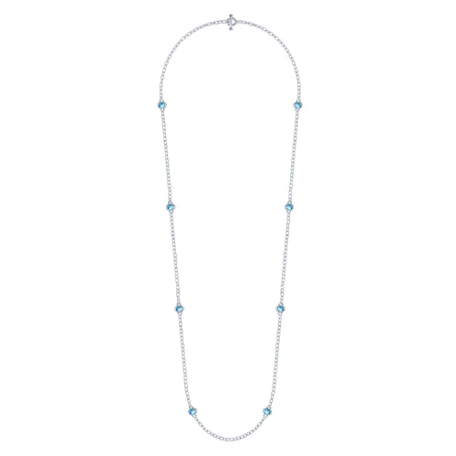 32 inch 925 Sterling Silver Cushion Cut Swiss Blue Topaz Clover Station Necklace