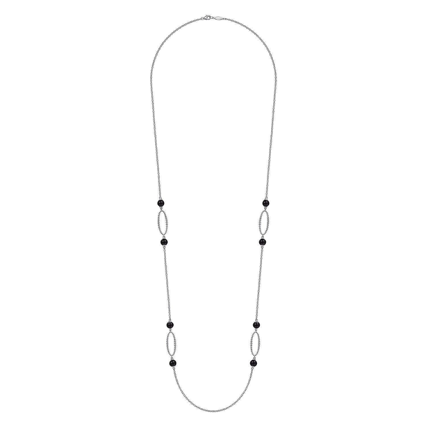 32 inch 925 Sterling Silver Onyx Station Necklace