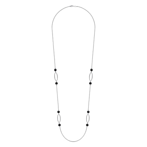 32 inch 925 Sterling Silver Onyx Station Necklace