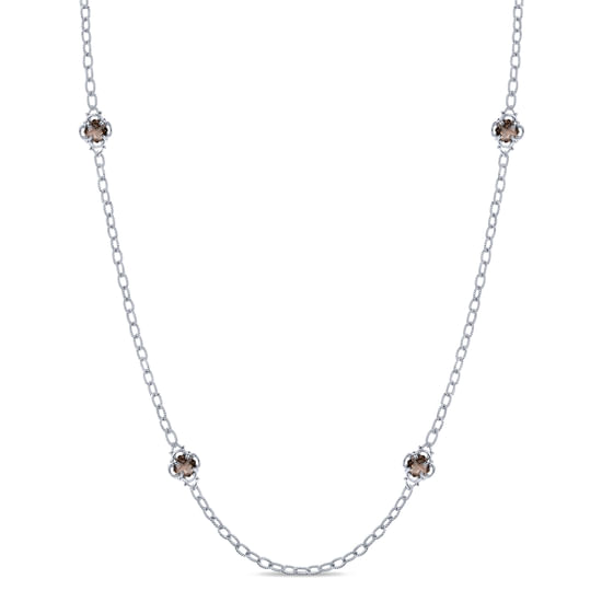 Gabriel - 32 inch 925 Sterling Silver Station Smokey Quartz Station Necklace