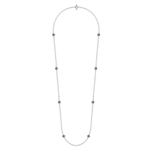 32 inch 925 Sterling Silver Station Smokey Quartz Station Necklace