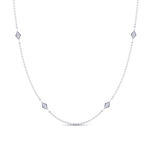 36 Inch 14K White Gold Diamond Station DBY Necklace