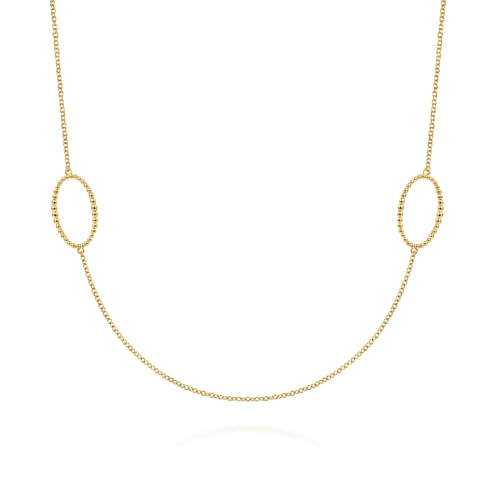 36 inch 14K Yellow Bujukan Bead Oval Station Necklace