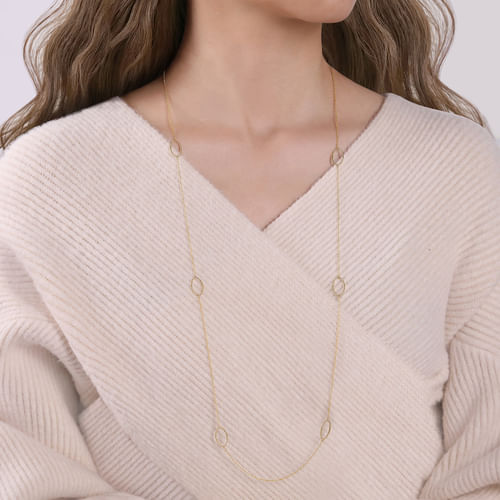 36 inch 14K Yellow Bujukan Bead Oval Station Necklace
