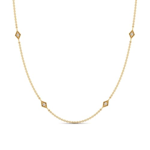 36 inch 14K Yellow Gold Diamond Shaped Station Necklace with Diamonds