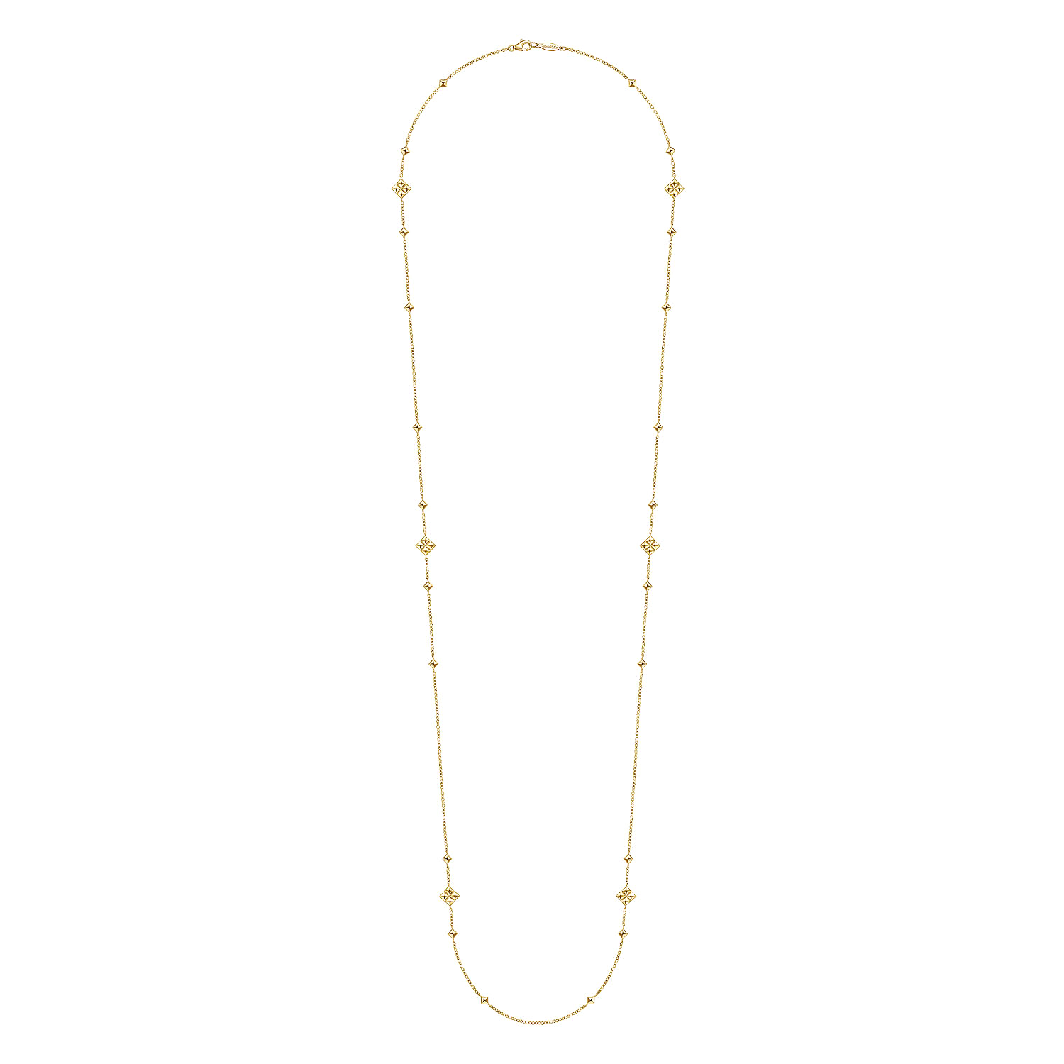 36 inch 14K Yellow Gold Pyramid Quatrefoil Station Necklace