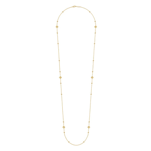 36 inch 14K Yellow Gold Pyramid Quatrefoil Station Necklace