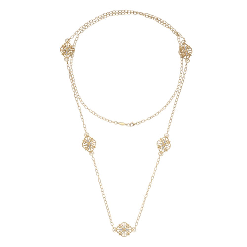 36 inch 18K Yellow Gold Diamond Filigree Station Necklace