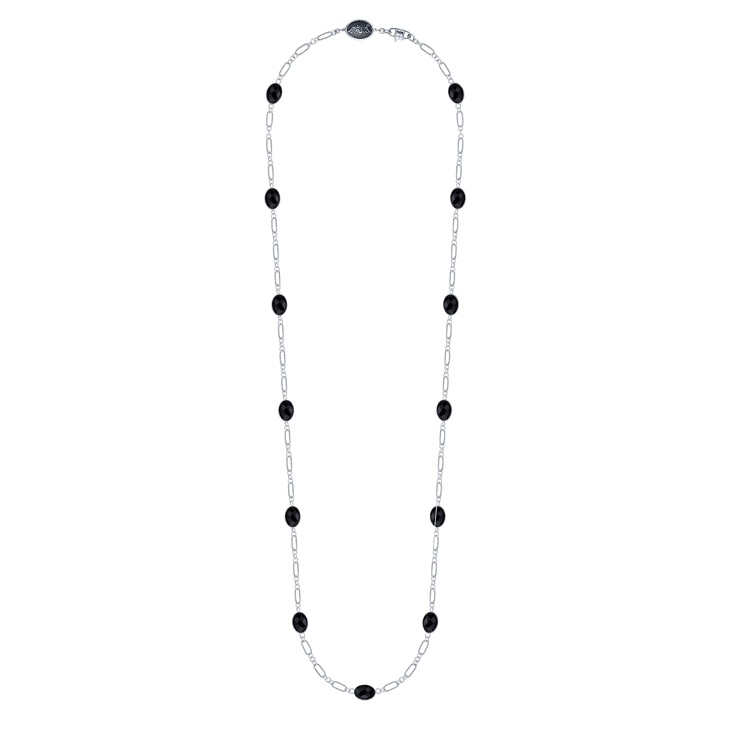 36 inch 925 Silver Onyx Station DBY Necklace