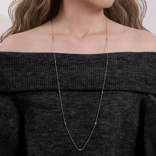 36 inch 925 Sterling Silver Beaded Necklace