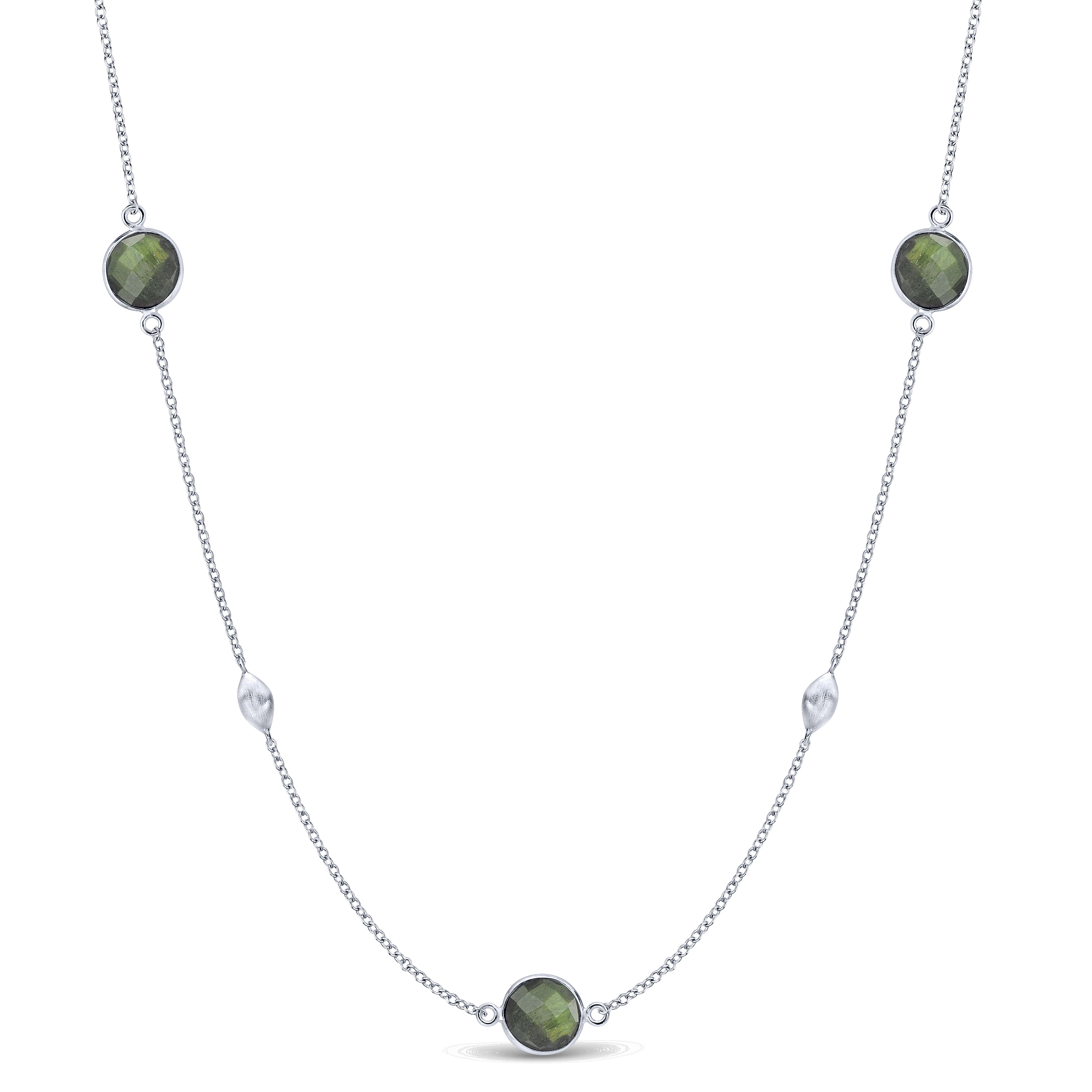 36 inch Long 925 Sterling Silver Round Labradorite Station Necklace