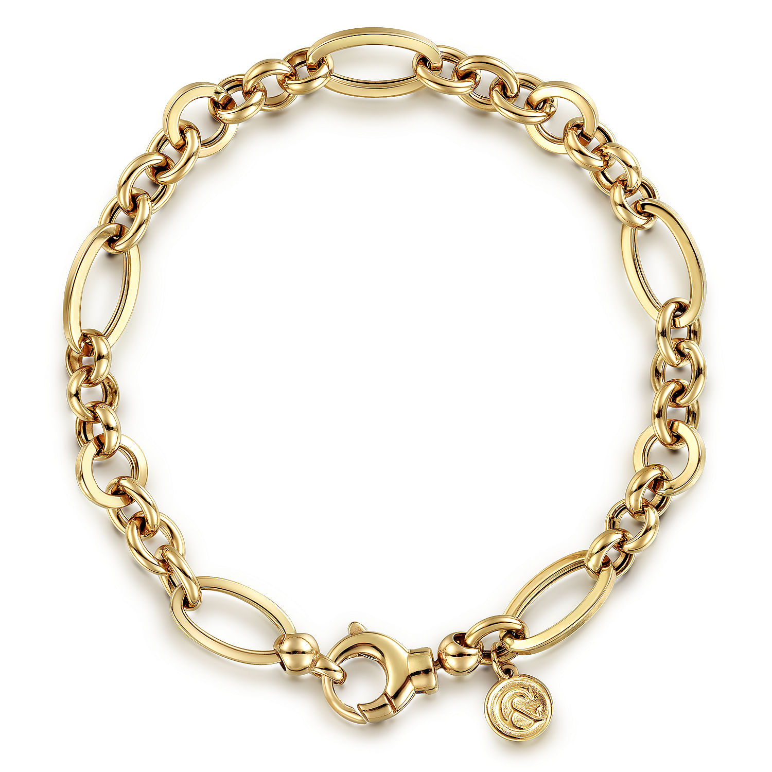 7 inch 14K Yellow Gold Hollow Figaro Link Chain Bracelet