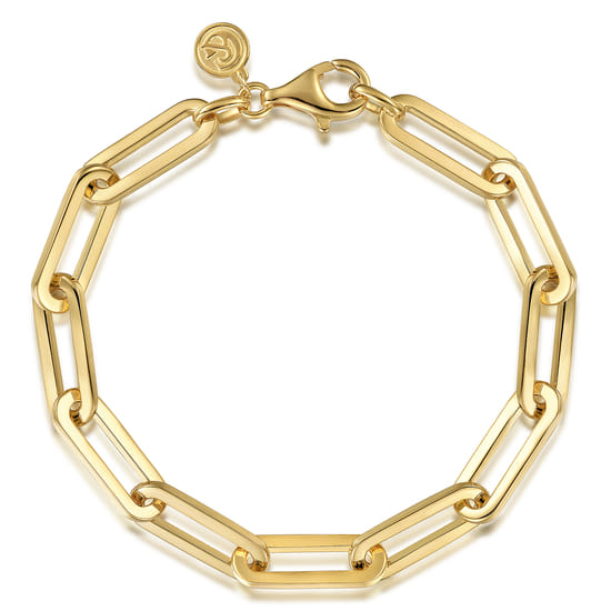 Gabriel - 7 inch 14K Yellow Gold Hollow Paperclip Chain Bracelet Gabriel - 7 inch 14K Yellow Gold Hollow Paperclip Chain Bracelet