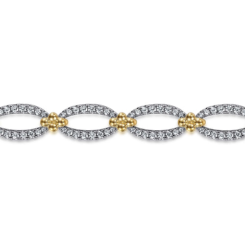 7inch 14K White-Yellow Gold Diamond Link Bracelet