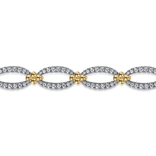 7inch 14K White-Yellow Gold Diamond Link Bracelet angle 2