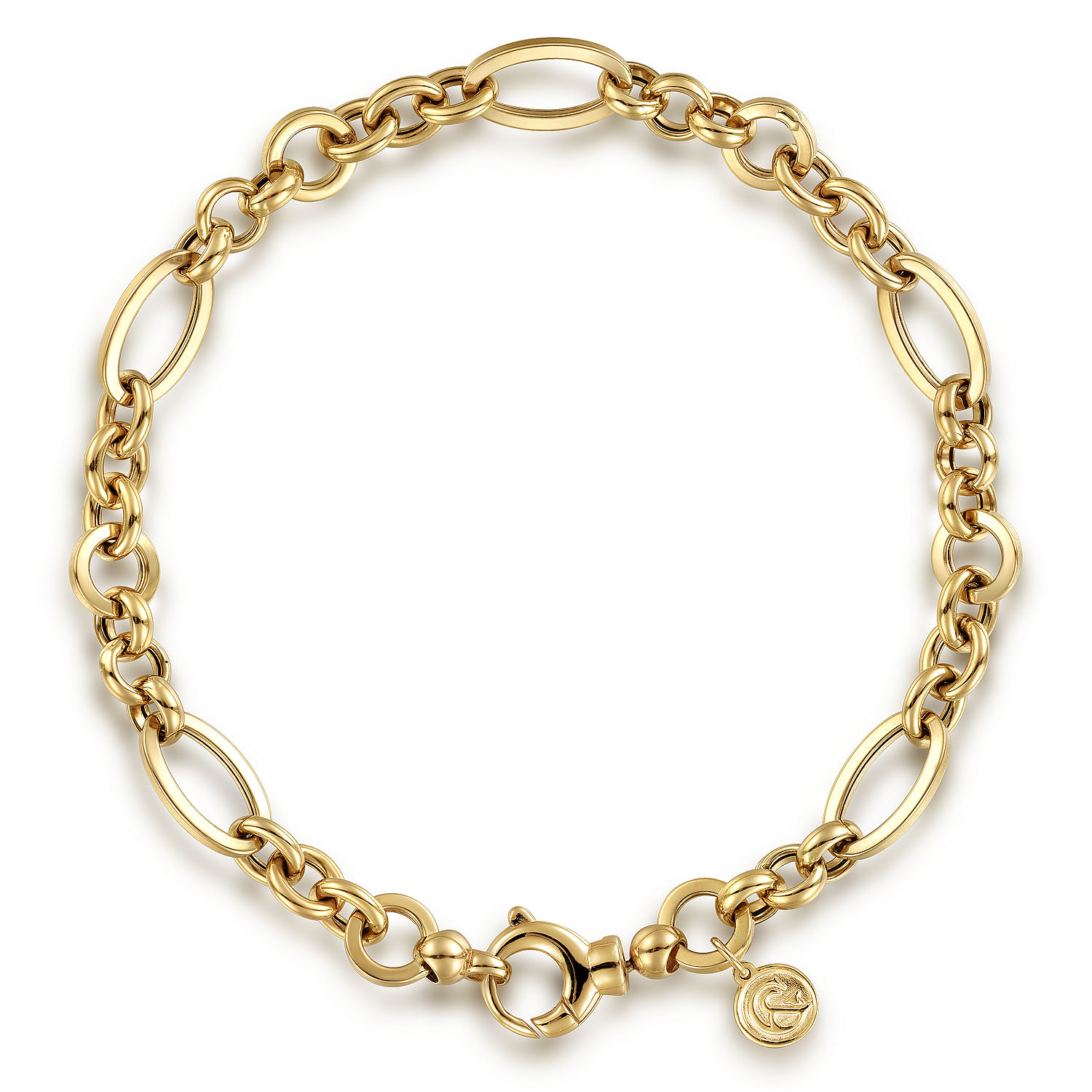 8 inch 14K Yellow Gold Hollow Figaro Link Chain Bracelet