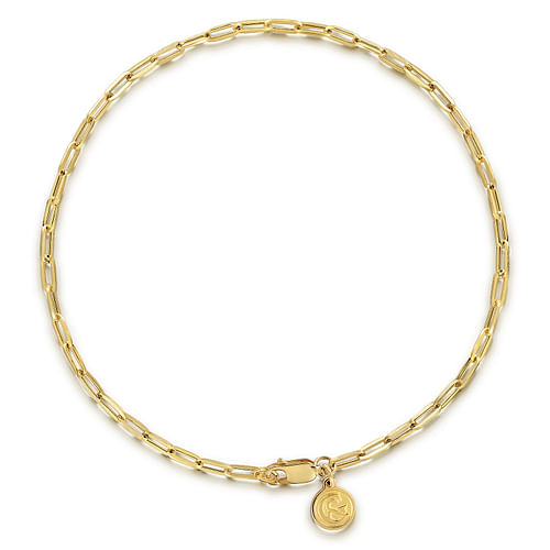 8 inch 14K Yellow Gold Hollow Paperclip Chain Bracelet