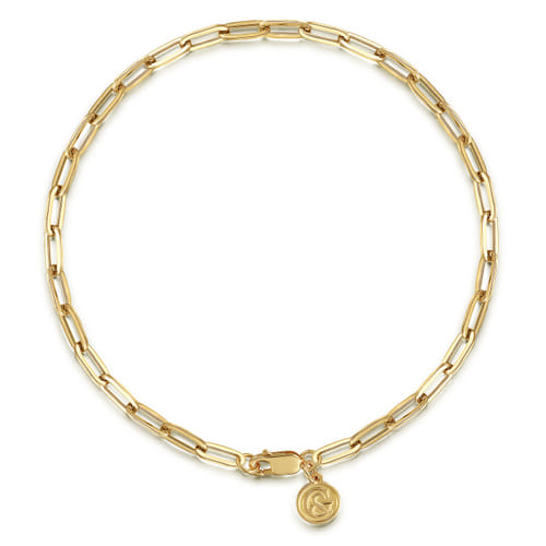 8 inch 14K Yellow Gold Hollow Paperclip Chain Bracelet