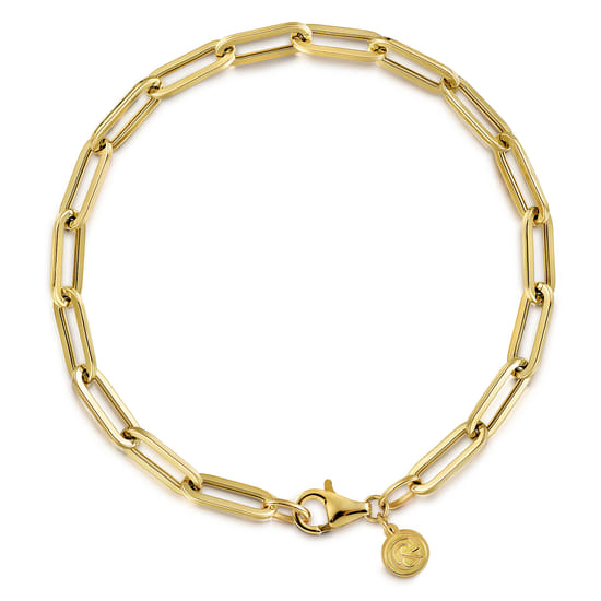 Gabriel - 8 inch 14K Yellow Gold Hollow Paperclip Chain Bracelet