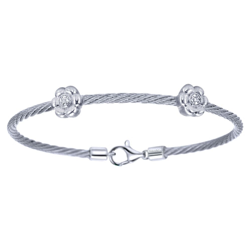 925 Silver & Stainless Steel Diamond Bangle