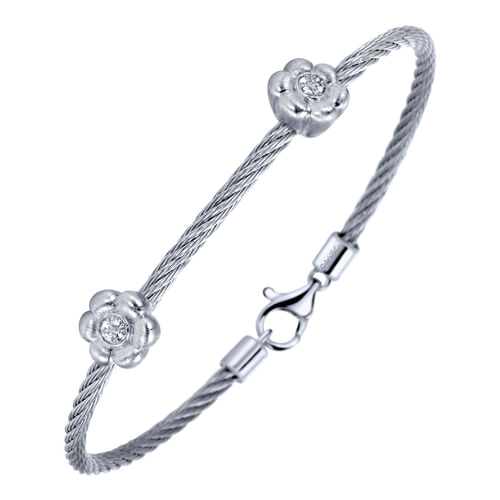 925 Silver & Stainless Steel Diamond Bangle