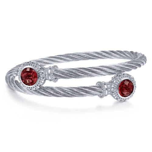 925 Silver & Stainless Steel Garnet Bangle