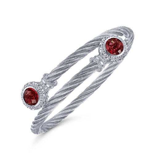 925 Silver & Stainless Steel Garnet Bangle