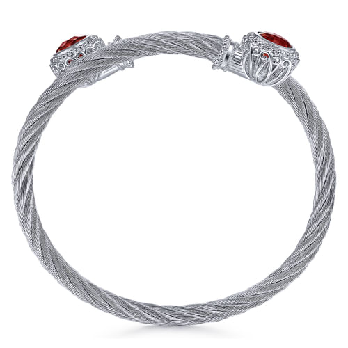 925 Silver & Stainless Steel Garnet Bangle