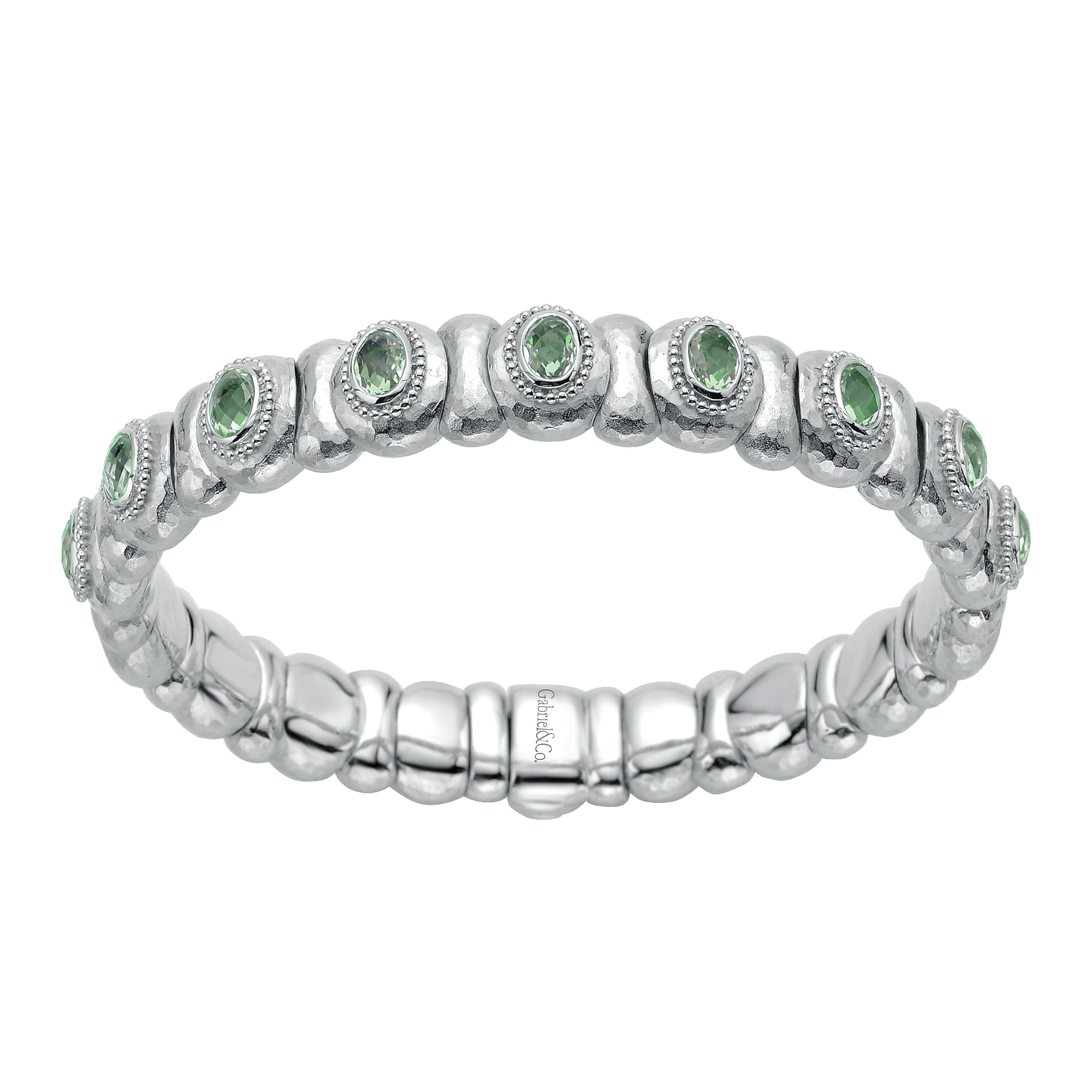 925 Silver & Stainless Steel Green Amethyst Bangle