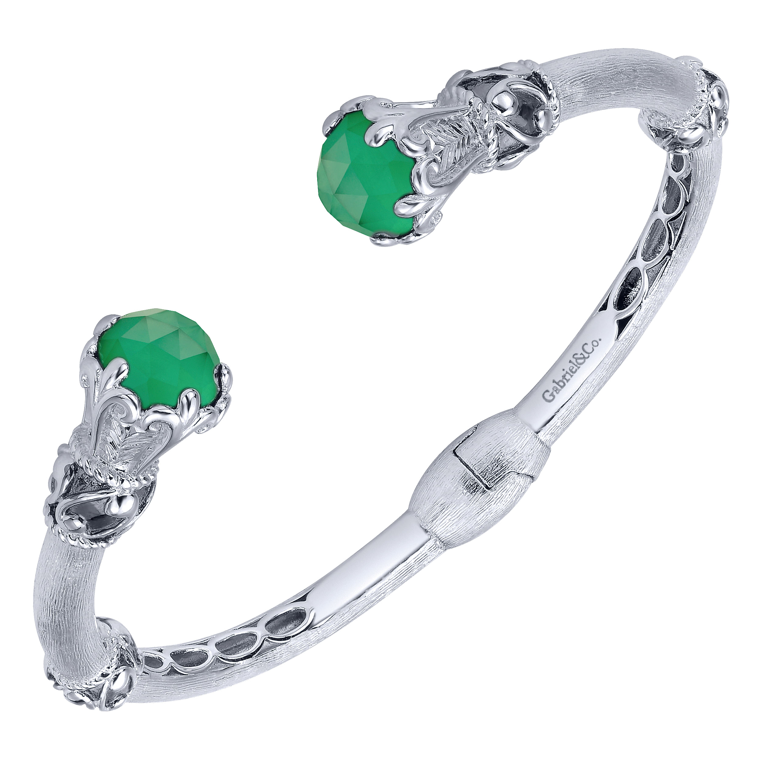 925 Silver & Stainless Steel Green Onyx Bangle