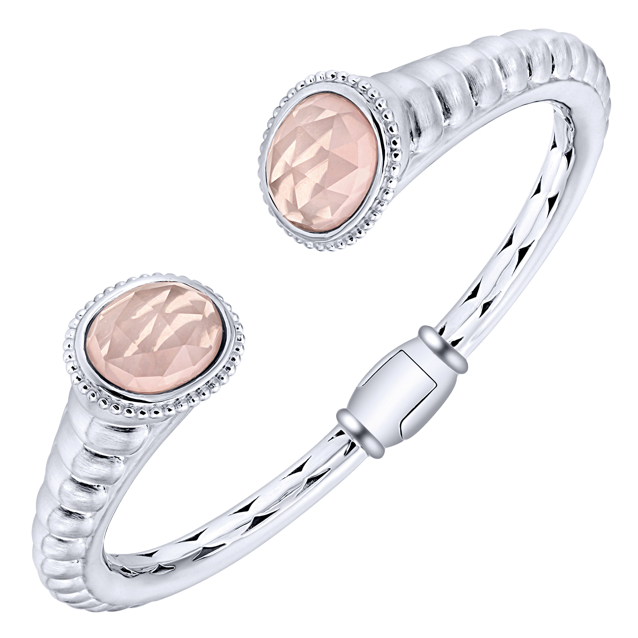 925 Silver & Stainless Steel Pink Quartz Bangle