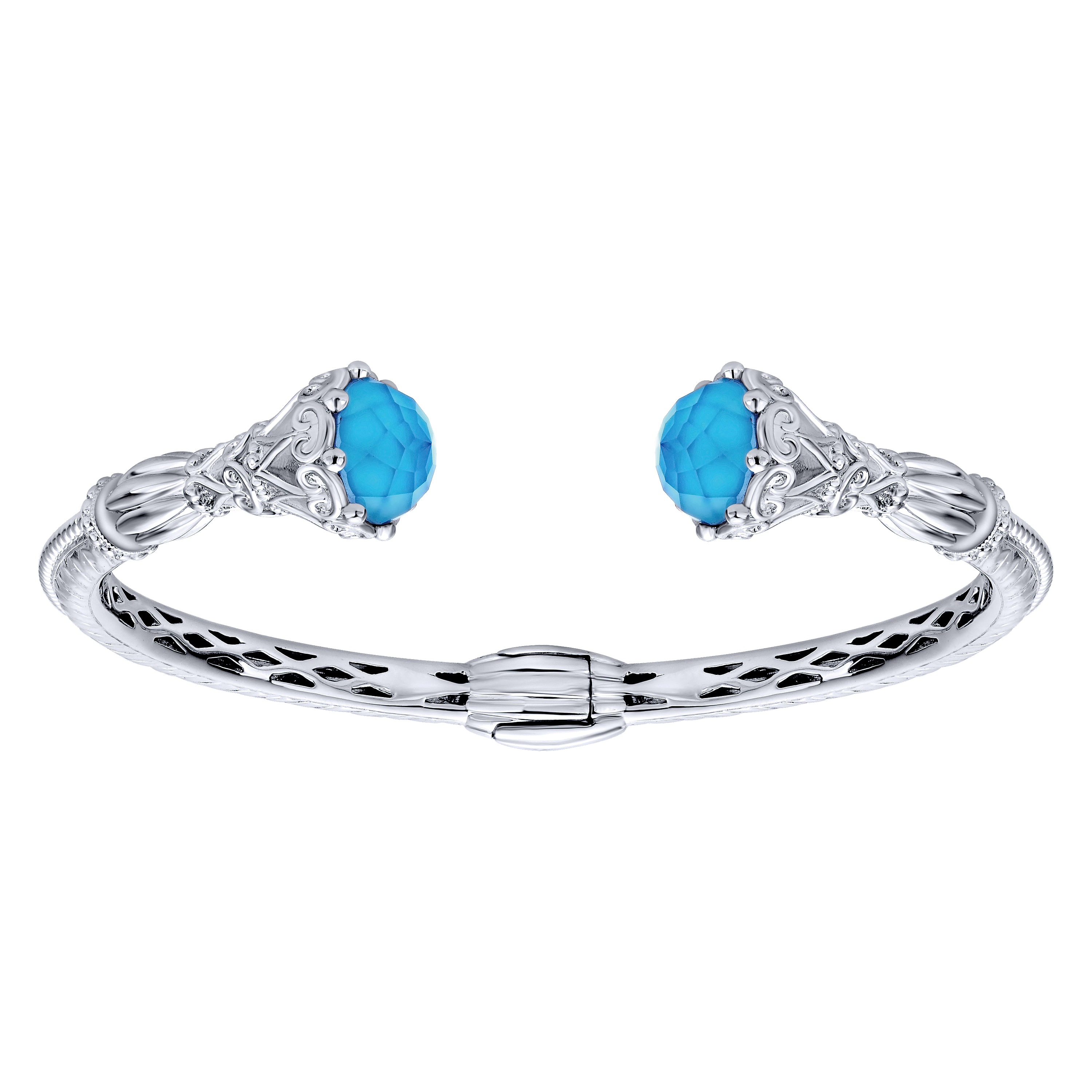925 Silver & Stainless Steel Rock Crystal & Turquoise Bangle