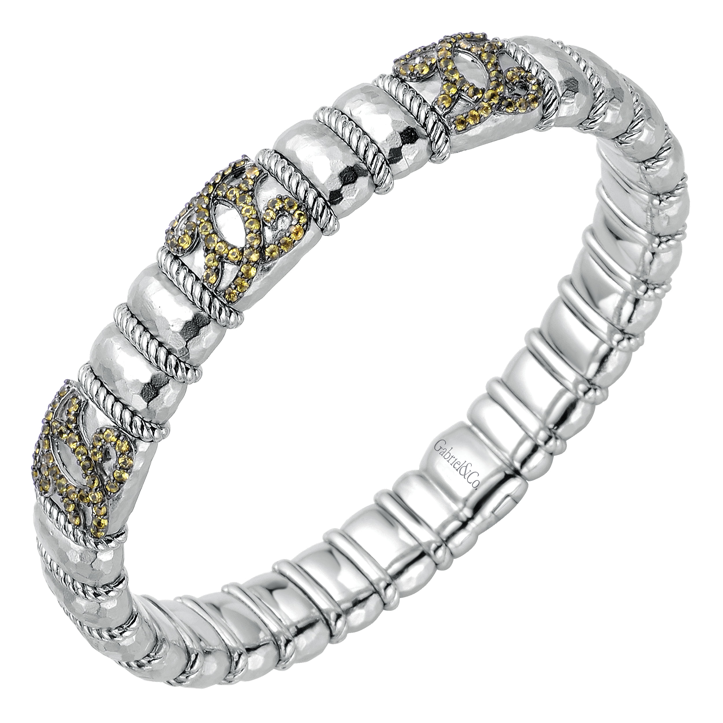 925 Silver & Stainless Steel Yellow Sapphire Bangle