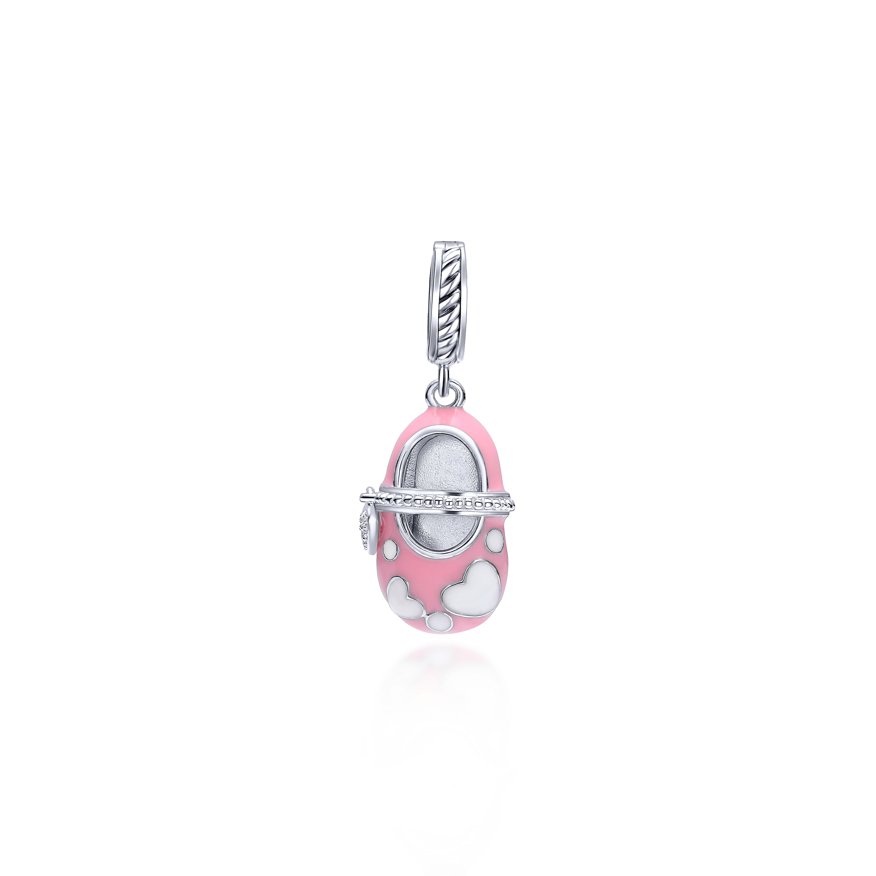 925 Silver Pink Enamel Baby Shoe Pendant with Diamonds