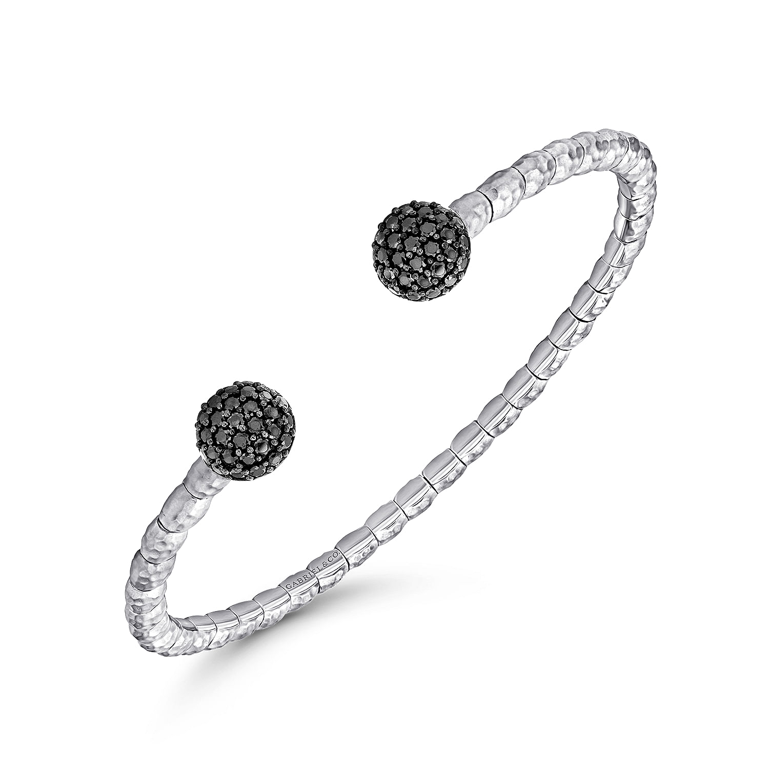 925 Silver and Stainless Steel Black Spinel Pavé Split Bangle