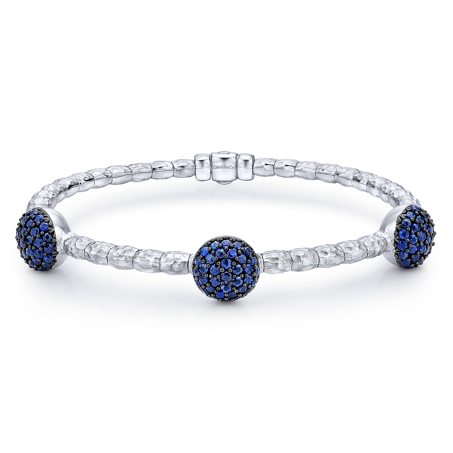 925 Silver and Stainless Steel Round Sapphire Pavé Station Bangle