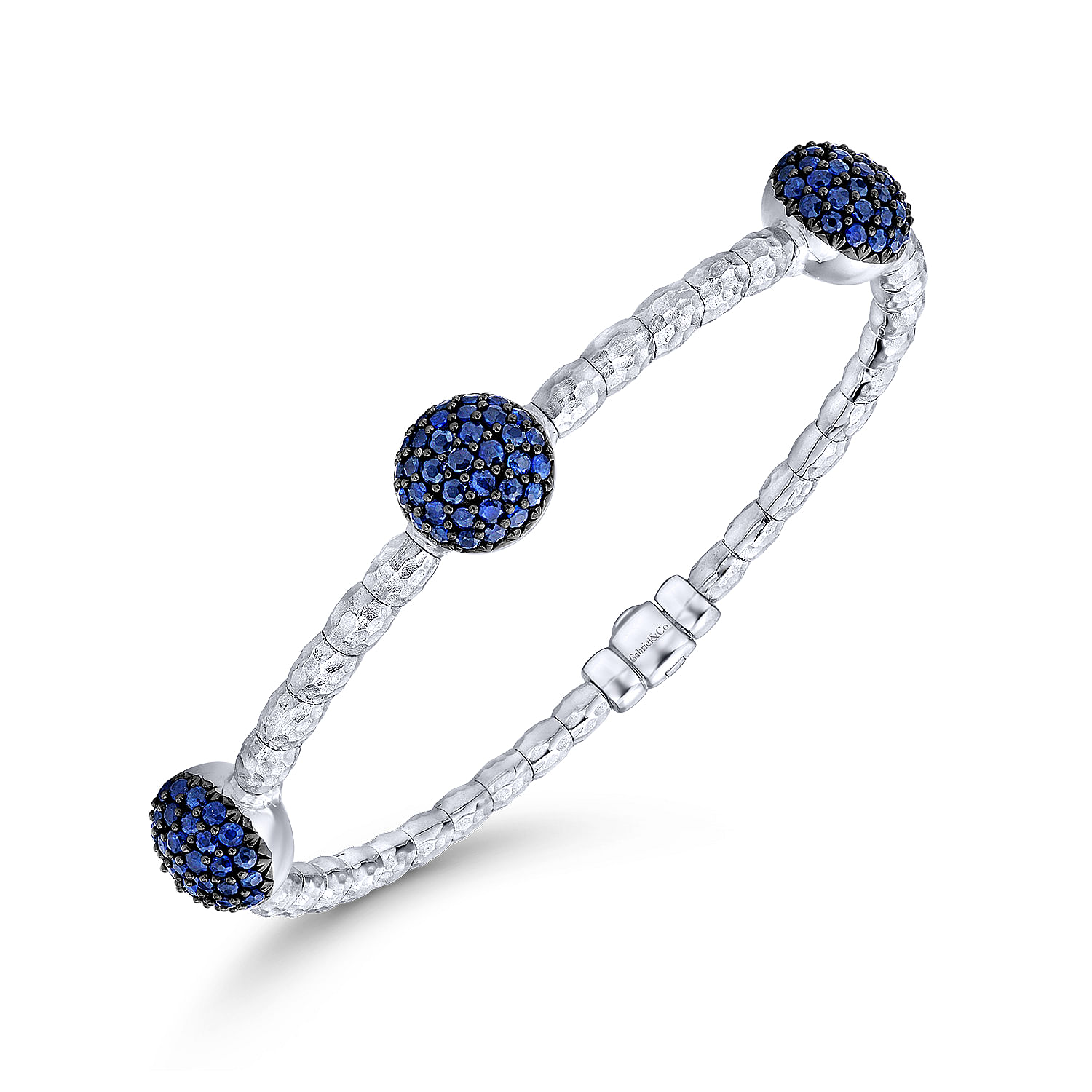 925 Silver and Stainless Steel Round Sapphire Pavé Station Bangle