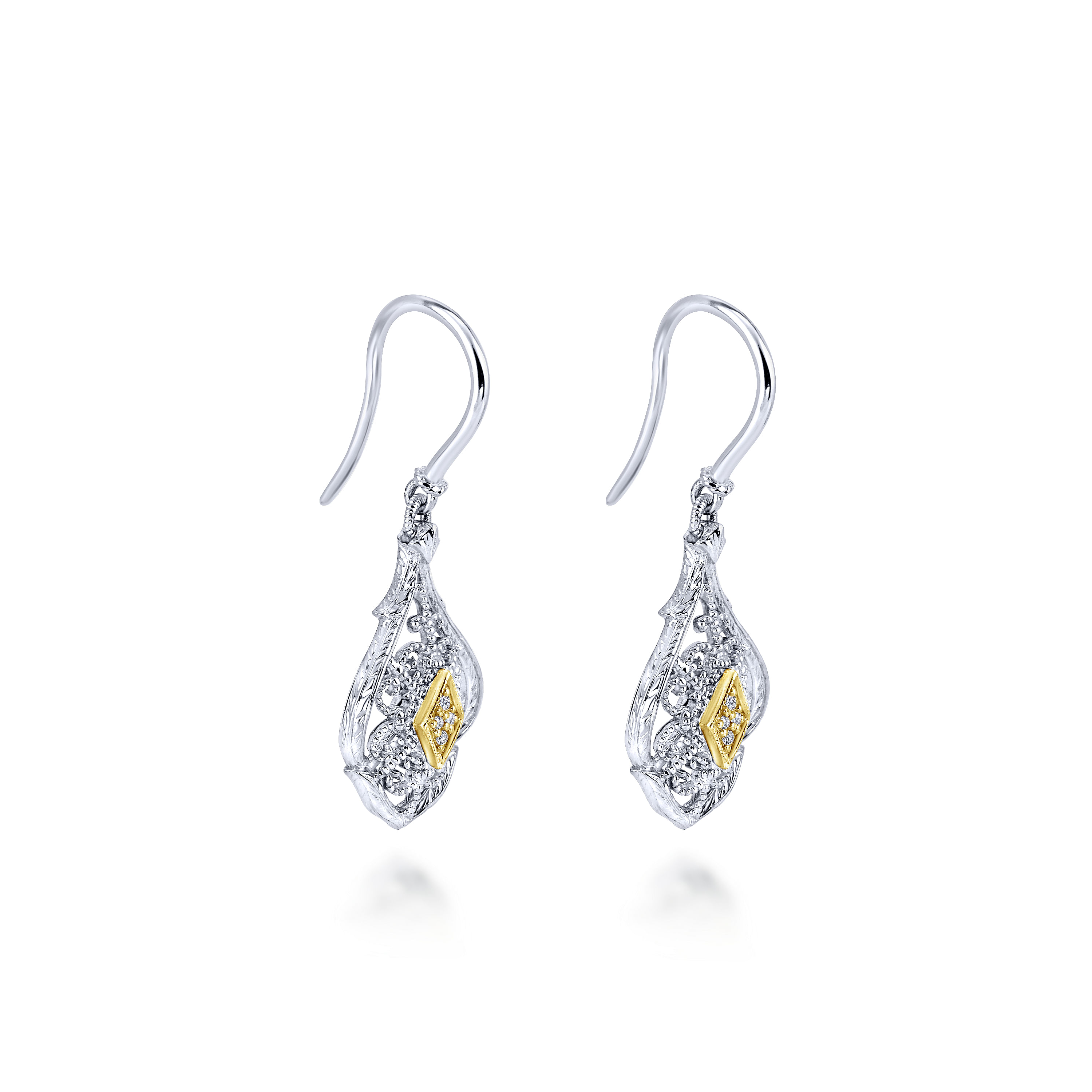 925 Sterling Silver - 18K Yellow Gold Diamond Drop Earrings