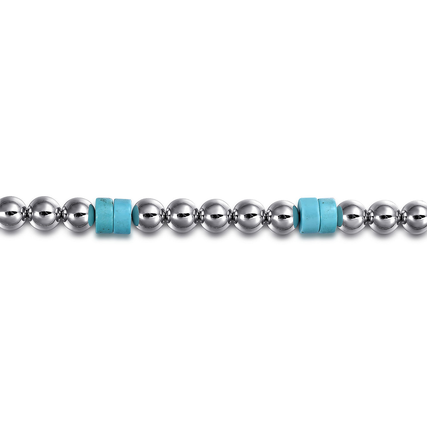 925 Sterling Silver  6mm ball and Turquoise Cylinder Beaded Bracelet