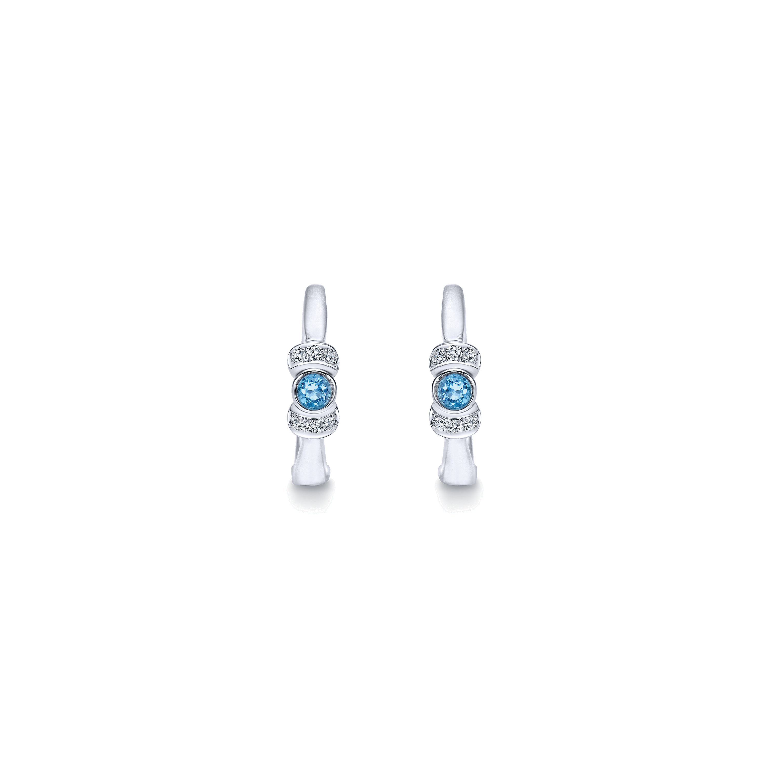 925 Sterling Silver 15mm Blue Topaz and Diamond Huggies