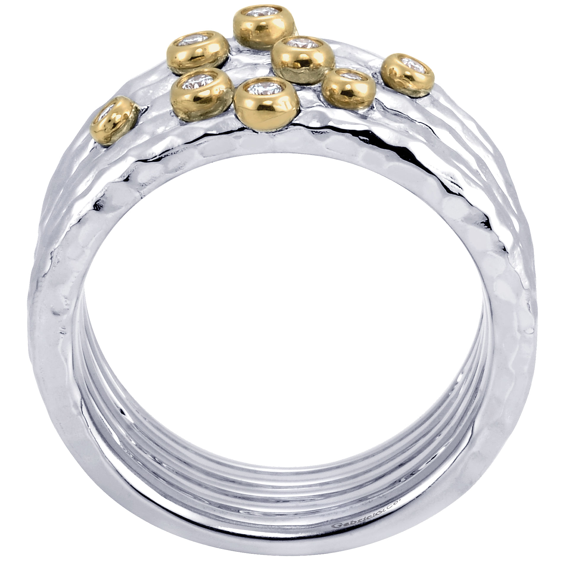 925 Sterling Silver-18K Yellow Gold Bezel Set Diamond Station Ring