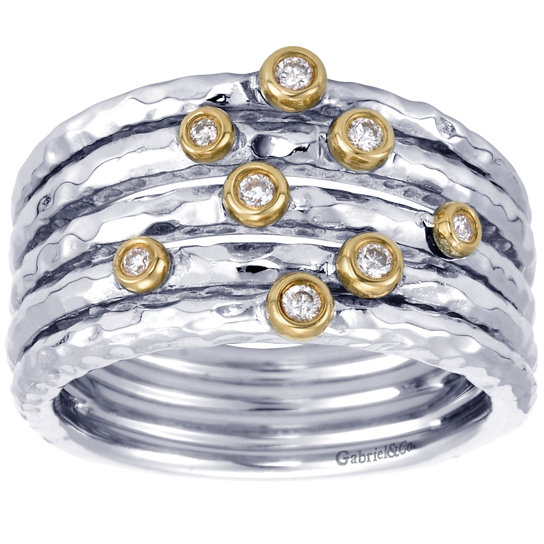 925 Sterling Silver-18K Yellow Gold Bezel Set Diamond Station Ring