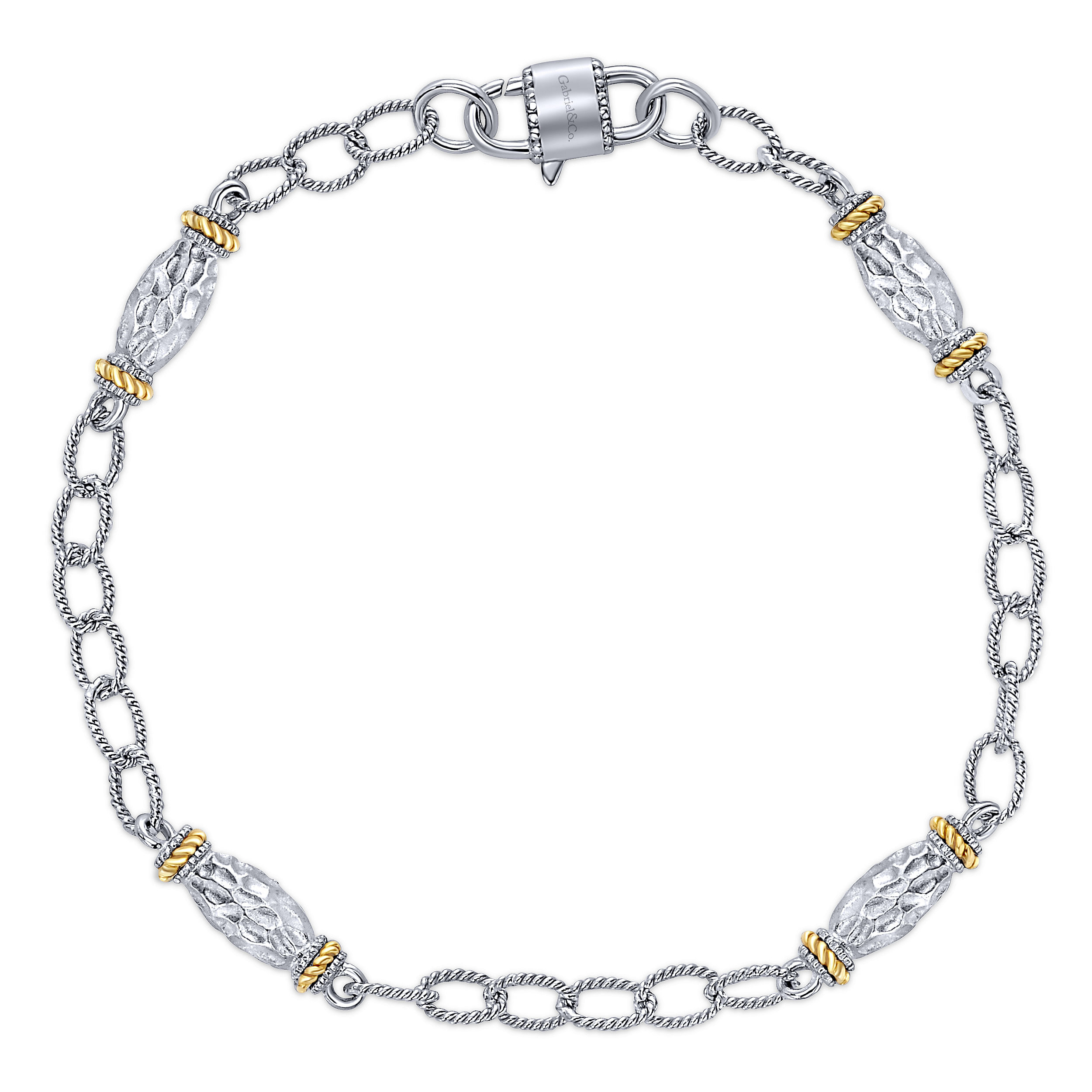 925 Sterling Silver-18K Yellow Gold Chain Bracelet with Filigree Stations