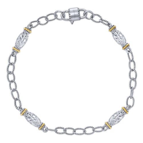 925 Sterling Silver-18K Yellow Gold Chain Bracelet with Filigree Stations